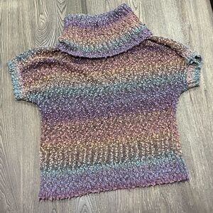 Cato Woman Rainbow Metallic Cropped Sweater Turtleneck Short Sleeve Multi 18/20W